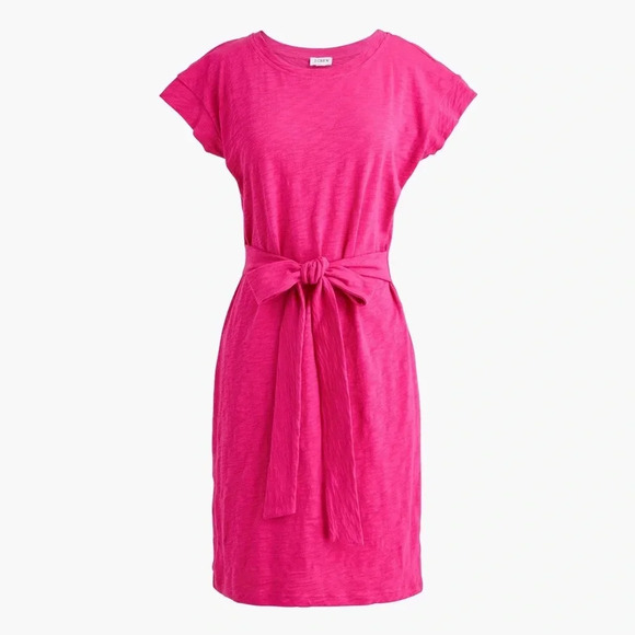 J. Crew Dresses & Skirts - J. crew Short-sleeve cotton slub- knit tie-waist pink T-shirt dress in medium